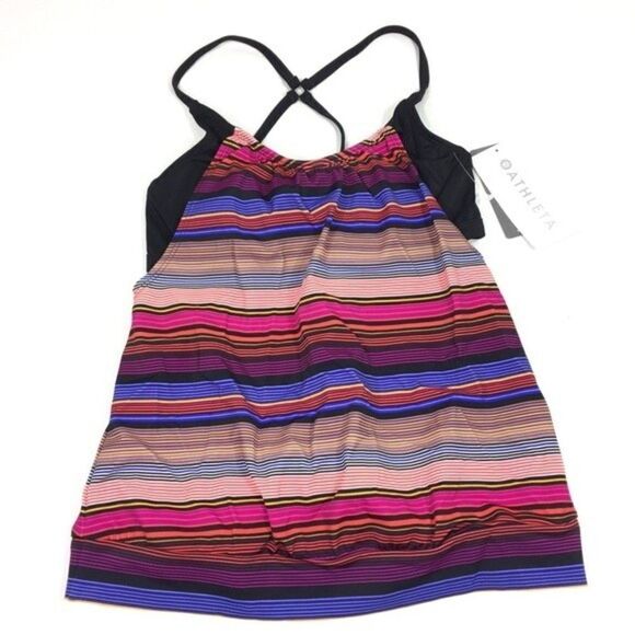 ATHLETA BOHO TRIBAL CAPRI STRIPE BLOUSY TANKINI SWIMSUIT CROSSBACK TOP 32B/C NWT - Picture 1 of 11